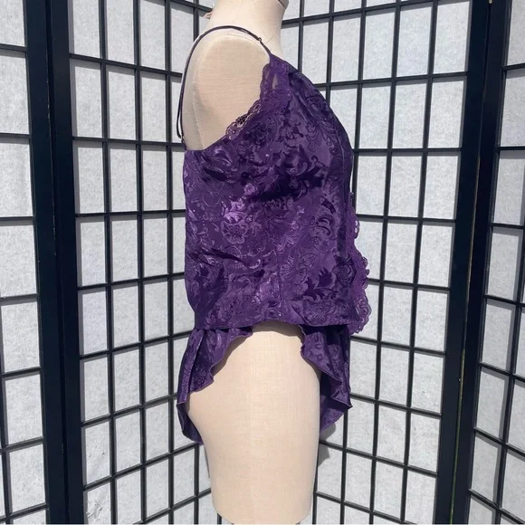 VICTORIA’S SECRET Vintage 80s Gold Label Purple Brocade Lace Pajama Set Lingerie - Picture 4 of 12